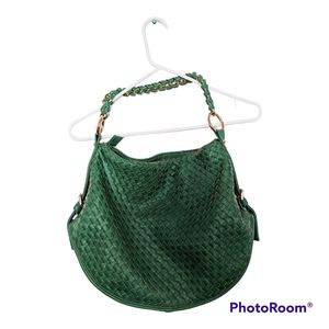 Deux Lux Emerald Green Woven Hobo Bag with Gold Accents.